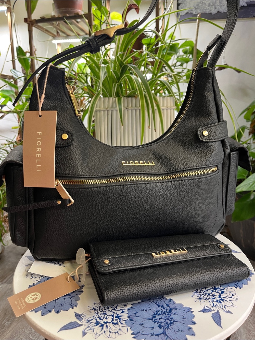 Black Pebbled texture Shoulder Bag with Wallet